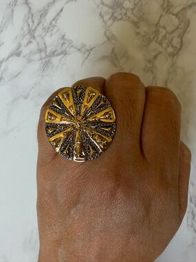 House of Harlow 1960 Gold and Silver Round Statement Ring